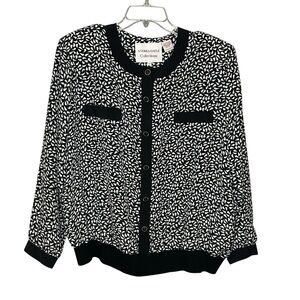 Andrea Gayle Black White Print Blouse Size XL Button Front Top